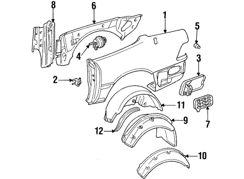 1996 Mercedes-Benz SL600 Quarter Panel & Components Diagram