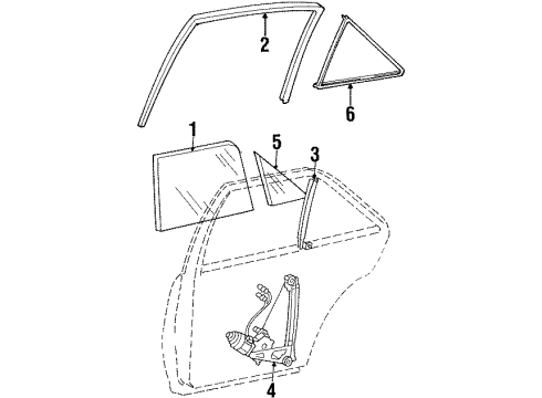 1995 Mercedes-Benz E300 Rear Door - Glass & Hardware Diagram