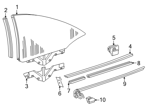 1999 Mercedes-Benz CLK430 Quarter Panel - Glass & Hardware Diagram 1