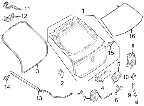 2023 Mercedes-Benz EQS 450 SUV Trunk Lid & Components Diagram