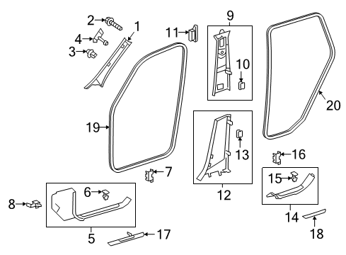 Windshield Pillar Trim Diagram for 166-690-13-25-1C57