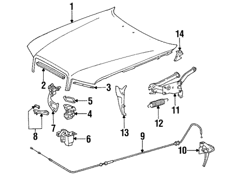 1989 Mercedes-Benz 300SE Hood & Components, Body Diagram