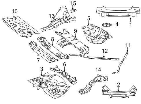 2007 Mercedes-Benz R63 AMG Rear Body Panel, Floor & Rails Diagram