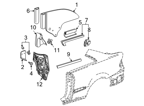 2003 Mercedes-Benz CLK500 Quarter Panel - Glass & Hardware Diagram