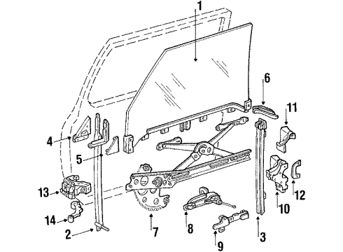 1986 Mercedes-Benz 560SL Glass - Door Diagram