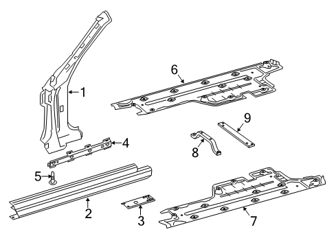 2015 Mercedes-Benz SL63 AMG Hinge Pillar, Rocker Panel, Floor & Rails Diagram