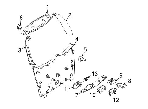 Lift Gate Trim Cover Diagram for 203-747-01-87-9051