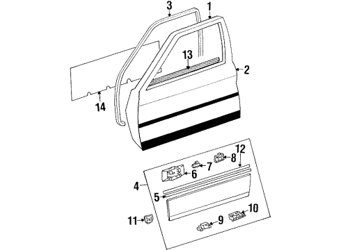 1992 Mercedes-Benz 300D Front Door & Components, Exterior Trim, Body Diagram