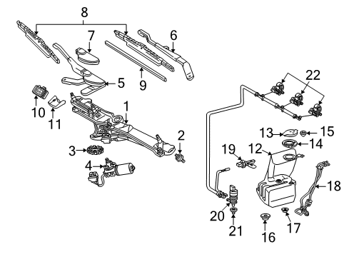 2001 Mercedes-Benz S430 Wiper & Washer Components, Body Diagram