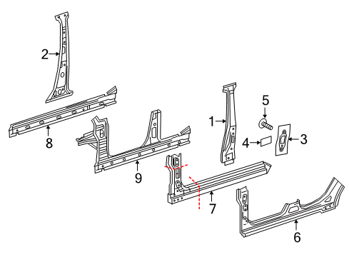 2017 Mercedes-Benz B250e Center Pillar & Rocker Diagram
