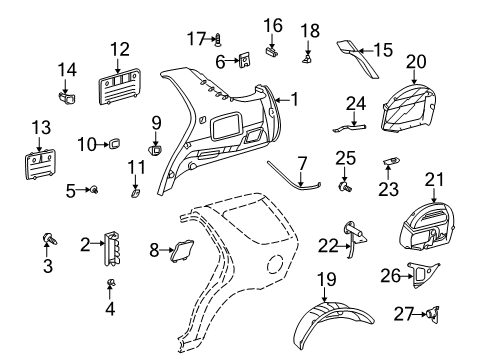 Rear Pillar Trim Cover Diagram for 163-692-12-22-7E33