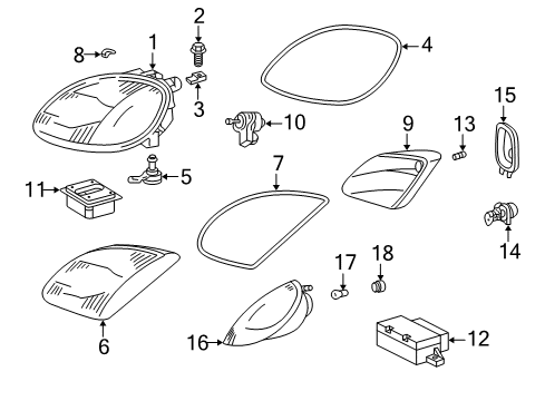 2002 Mercedes-Benz SLK320 Headlamps, Headlamp Washers/Wipers, Lighting Diagram