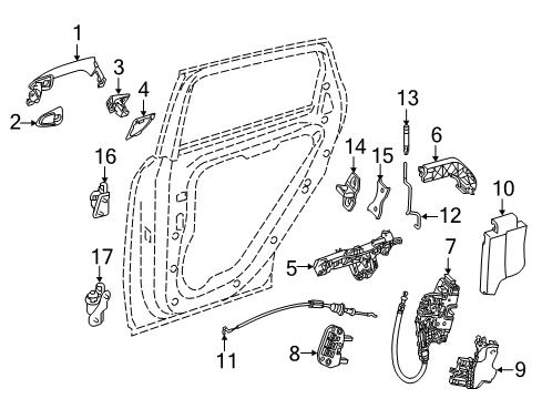 2017 Mercedes-Benz B250e Rear Door - Lock & Hardware Diagram