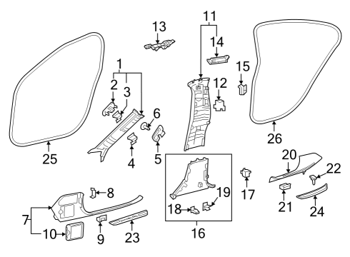 Windshield Pillar Trim Diagram for 257-690-07-00-8U13