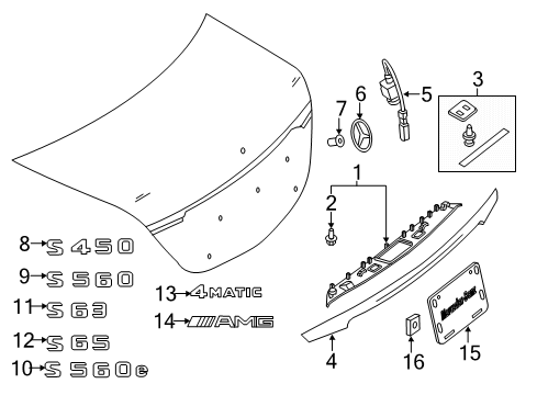 2019 Mercedes-Benz S560e Exterior Trim - Trunk Diagram