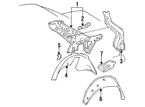 1985 Mercedes-Benz 190E Inner Components - Quarter Panel Diagram