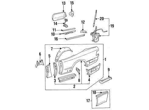 1995 Mercedes-Benz E320 Quarter Panel & Components Diagram 3