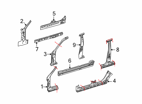 2009 Mercedes-Benz C63 AMG Center Pillar & Rocker, Hinge Pillar Diagram