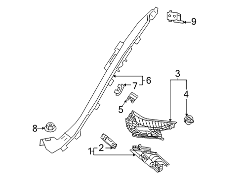 Rear Pillar Trim Diagram for 290-690-37-00-9051