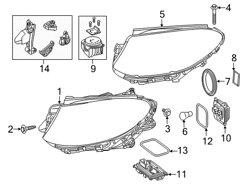 Headlamp Assembly Seal Diagram for 166-826-01-58