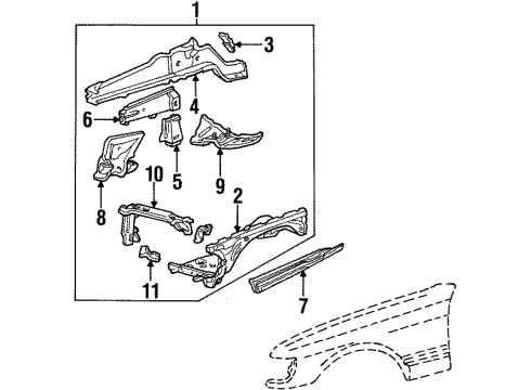 1990 Mercedes-Benz 560SEC Structural Components & Rails Diagram