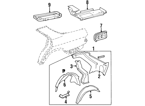 1993 Mercedes-Benz 500E Quarter Panel - Inner Structure Diagram