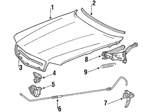 1987 Mercedes-Benz 560SEC Hood & Components, Body Diagram