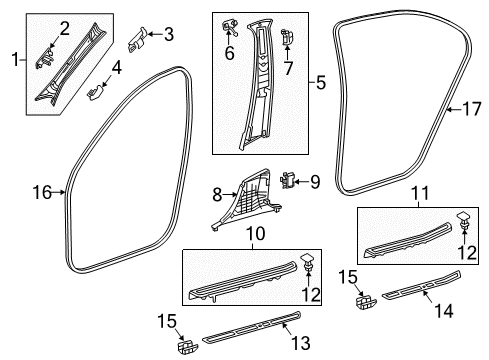 Surround Weatherstrip Diagram for 222-697-01-51-9B00