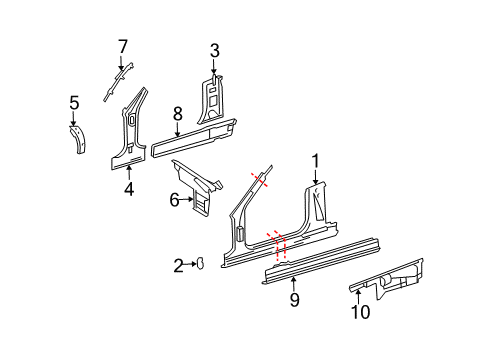 2004 Mercedes-Benz CLK500 Hinge Pillar, Rocker Panel, Uniside Diagram 2