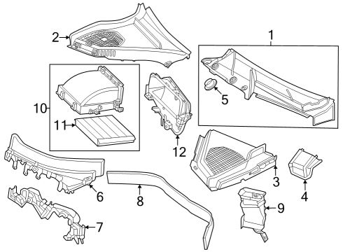 Cowl Grille Diagram for 254-830-02-00