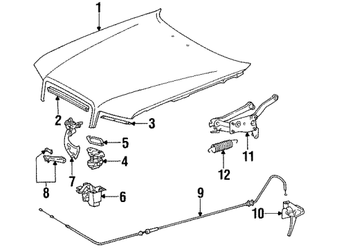 1991 Mercedes-Benz 350SD Hood & Components Diagram