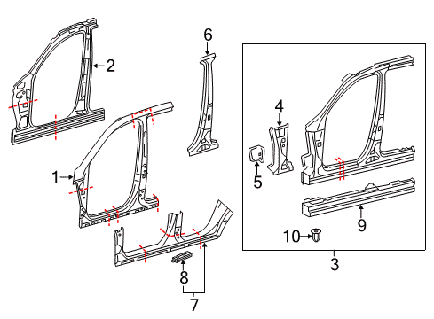 2016 Mercedes-Benz GL550 Aperture Panel, Center Pillar & Rocker Diagram