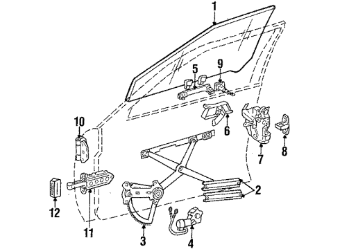 1987 Mercedes-Benz 260E Front Door - Glass & Hardware Diagram