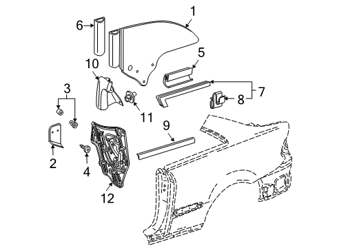 2007 Mercedes-Benz CLK63 AMG Quarter Panel - Glass & Hardware Diagram