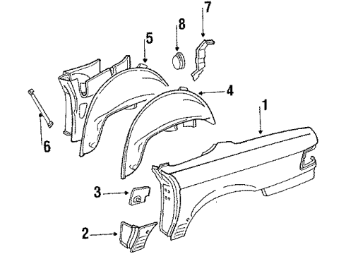 1987 Mercedes-Benz 560SL Quarter Panel & Components Diagram