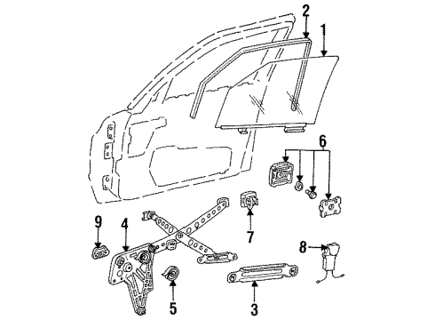 1990 Mercedes-Benz 420SEL Front Door - Glass & Hardware Diagram