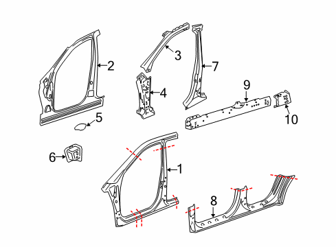 2008 Mercedes-Benz GL320 Aperture Panel, Center Pillar & Rocker Diagram